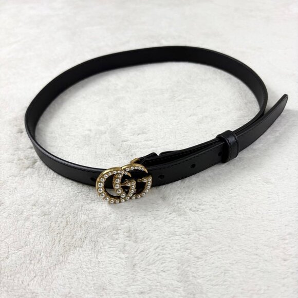 Gucci Marmont Leather Belt with Pearl Embellishments, Used - Picture 3 of 9
